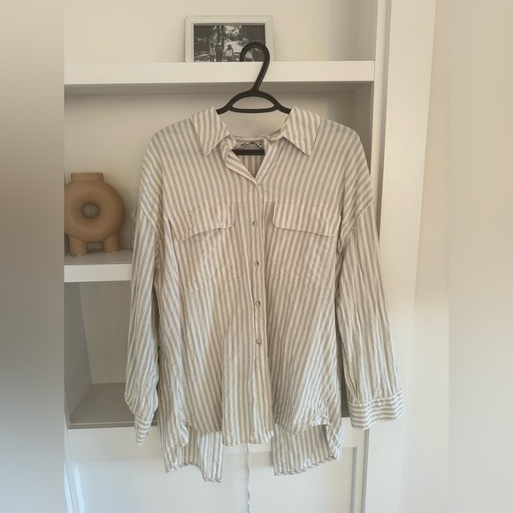 ZARA Stripped Linen Blend Shirt - Picture 10 of 12